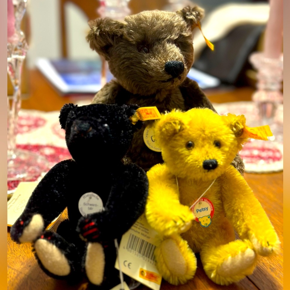 STEIFF Mohair Teddy Bears Classic 1920 Teddybär 25, Petsy 16, Schwarzbär 16cm